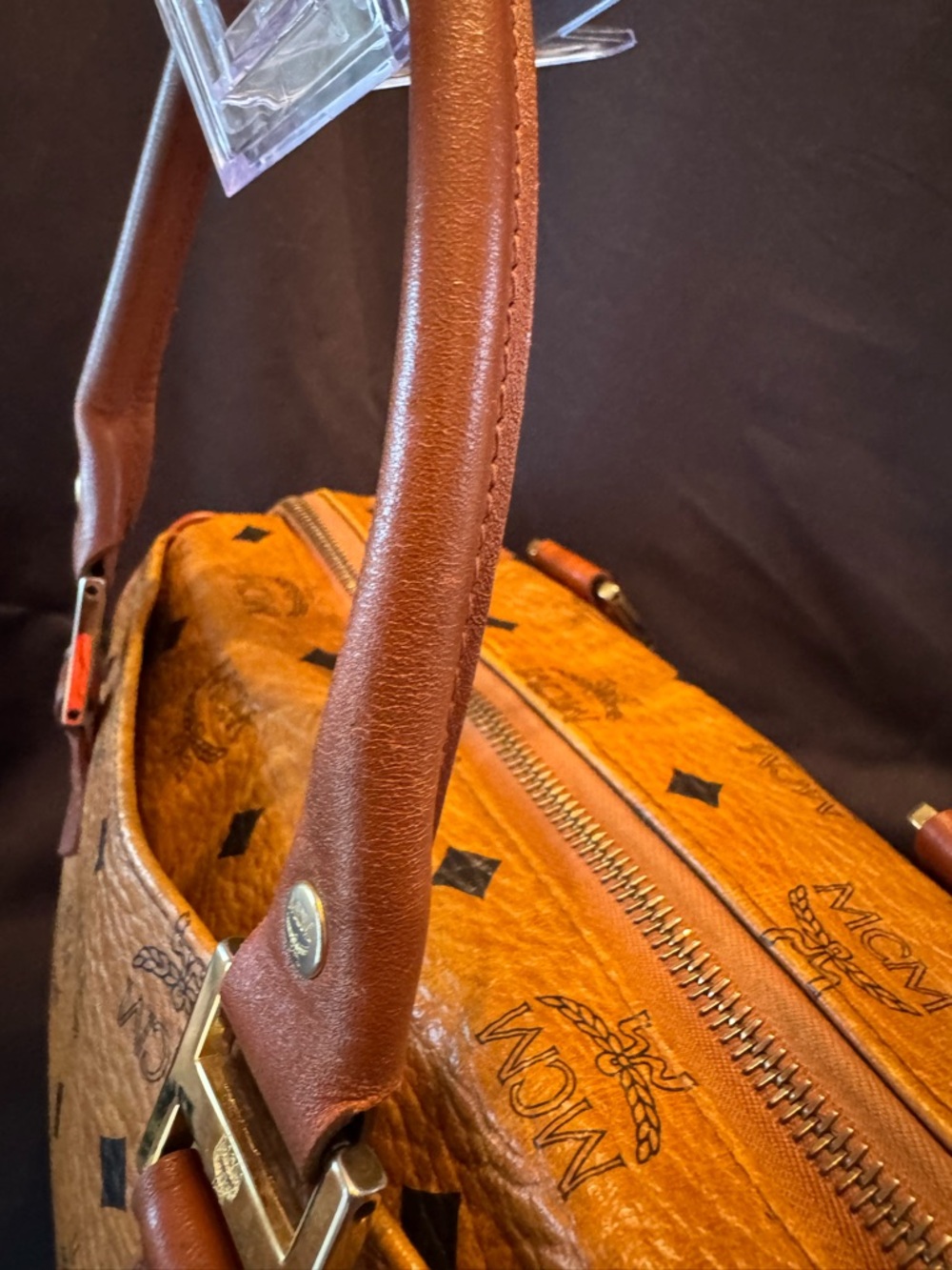MCM Vintage Cognac Visetos Monogram Boston Bag with Cherry Charm Comes With COA - Picture 14 of 16